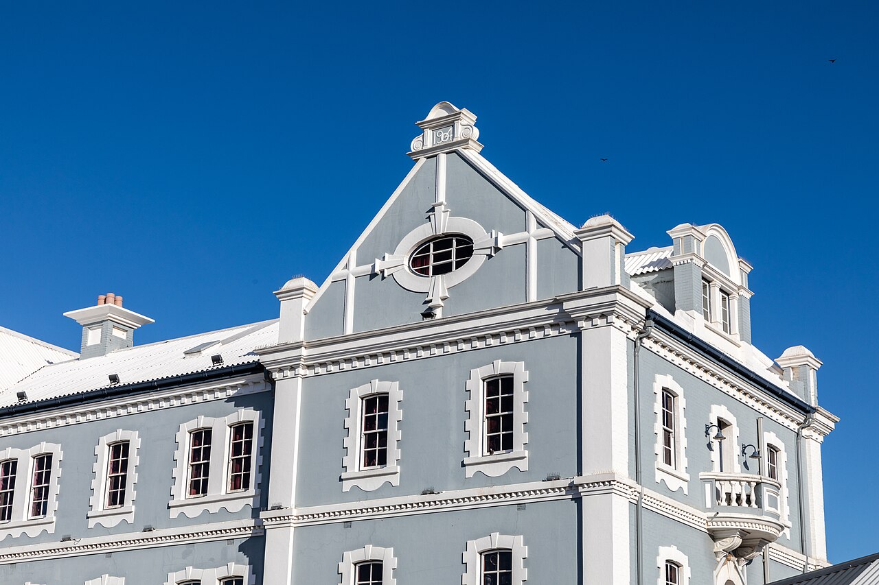 The façade of a waterfront hotel in Cape Town's harbour district.